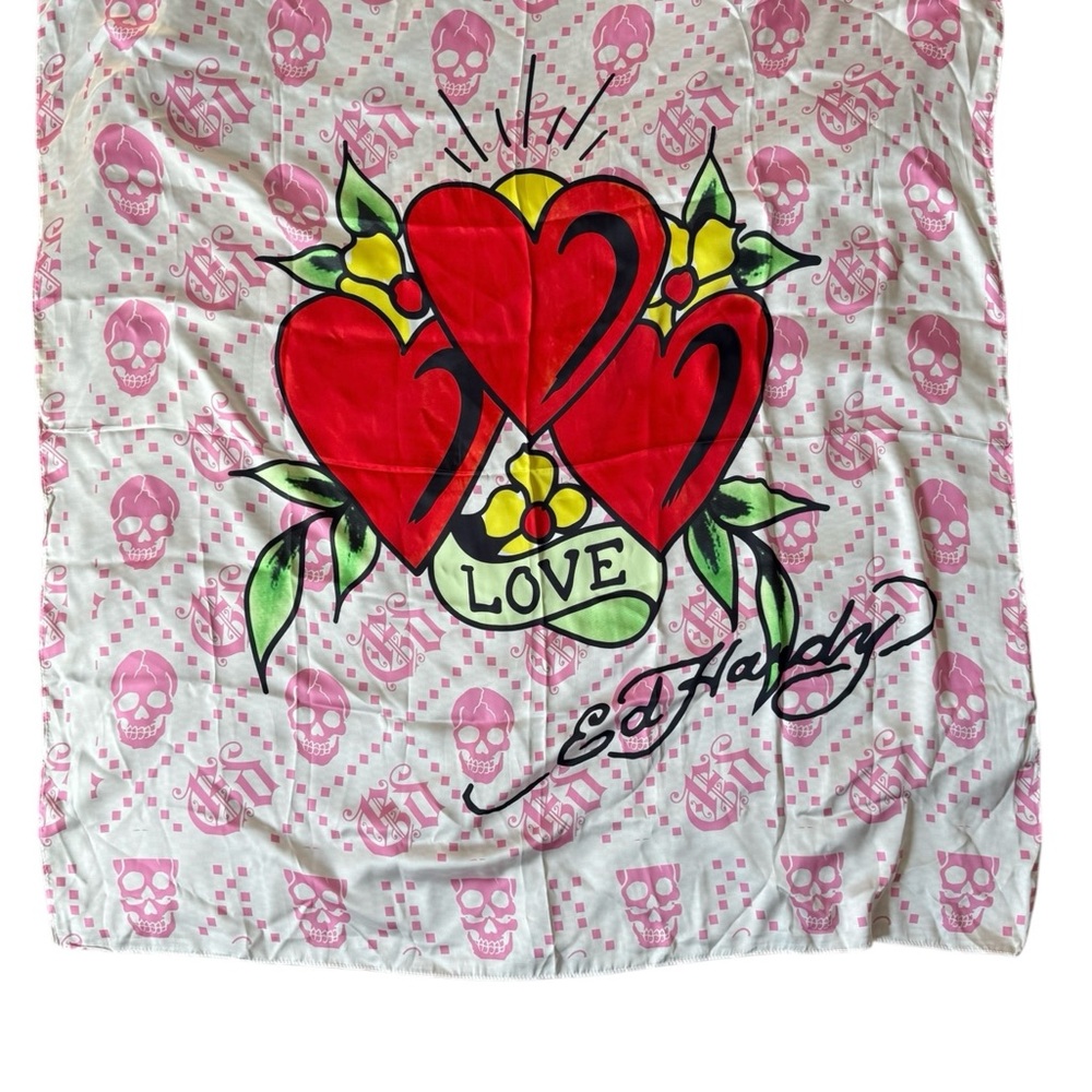 Ed Hardy Pink, Red & Yellow LOVE Hearts Bandana Scarf